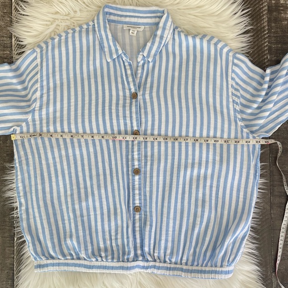 Beach Lunch Lounge Blue and White Striped Cotton Button Up Blouse Top Size Large - Picture 2 of 7